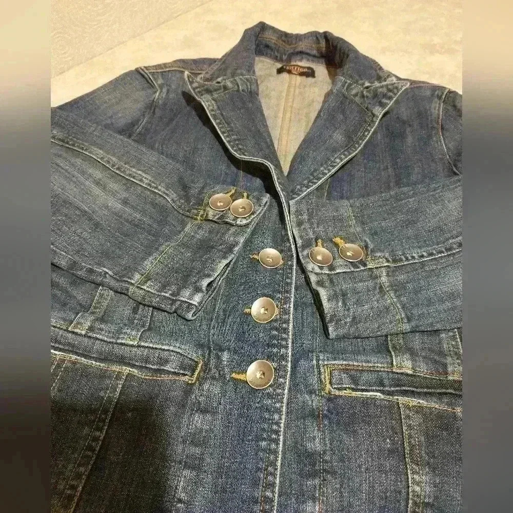 Vertigo Paris M? women's denim jean fitted jacket pockets 3 button - Picture 3 of 7